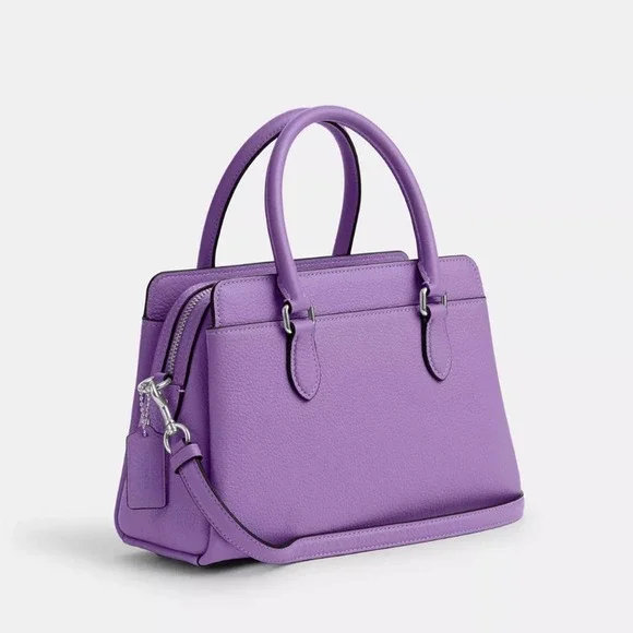 NWT Coach Mini Darcie Carryall With Rose Print/Pebble Leather/ Purple - Picture 7 of 13